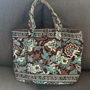 Vintage Vera Bradley Small Toggle Tote Retired Jave Blue Paisley Brown